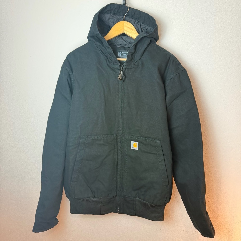 Carhartt Men’s Washed Duck Active Hooded Jacket Black J130-M Large - Picture 2 of 14